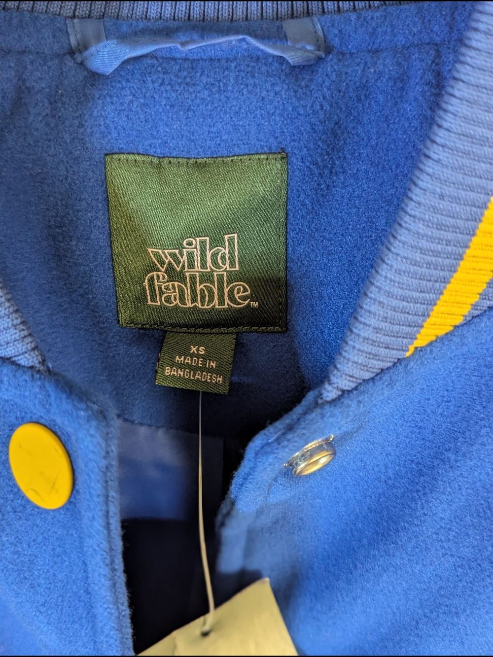 wild fable Blue and Yellow Button-Up Varsity Jacket XS NEW - Picture 3 of 11